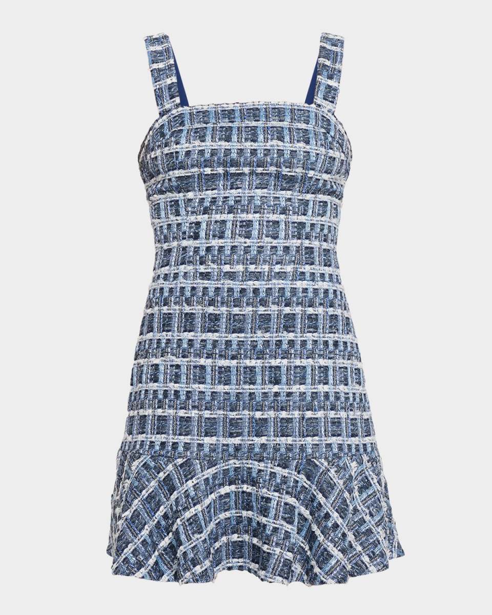 Kaidra Textured Denim Tweed Drop-Waist Mini Dress
